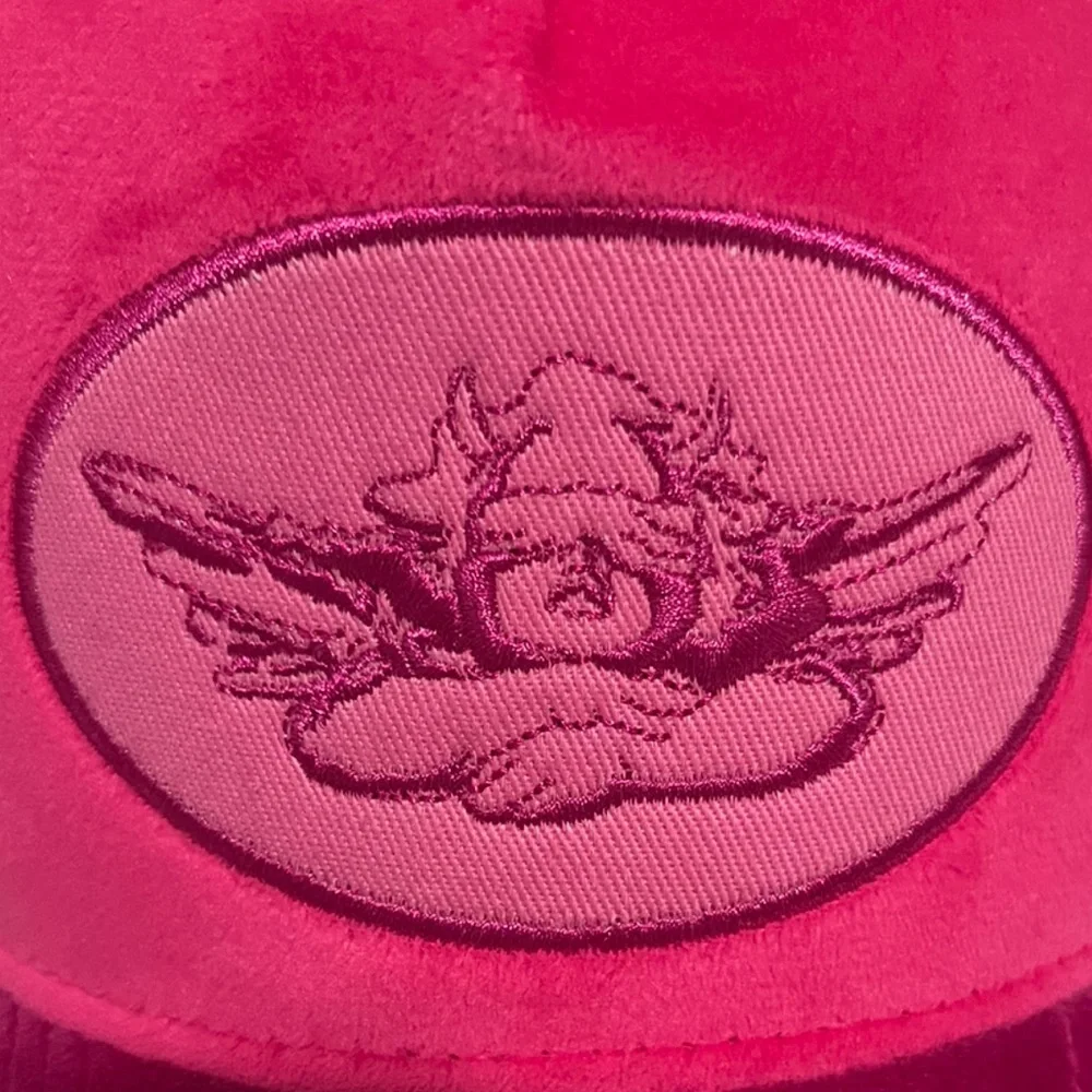 URBAN OUTFITTERS BOYS LIE BRAND PINK VELVET ANGEL TRUCKER HAT BNWT - Picture 2 of 5